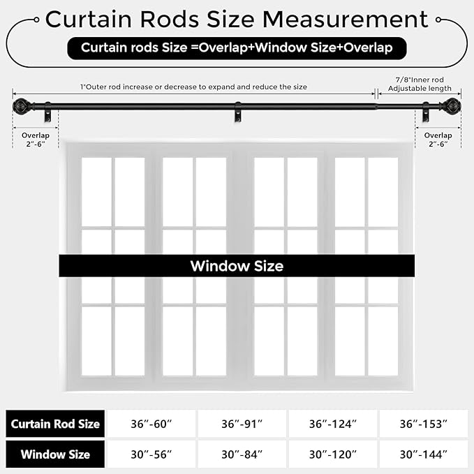 2 Pack Black Curtain Rod, Heavy Duty 1 Inch Decorative Curtain Rods - Image 6