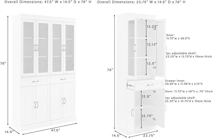 Crosley Furniture Stanton 2-Piece Glass Door Kitchen Storage Pantry Cabinet - Image 3