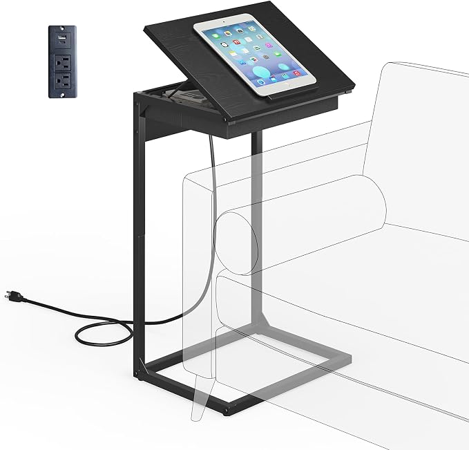 sthmec C Shaped End Table with Charging Station, 45° Tiltable Adjustable Flip by Unknown