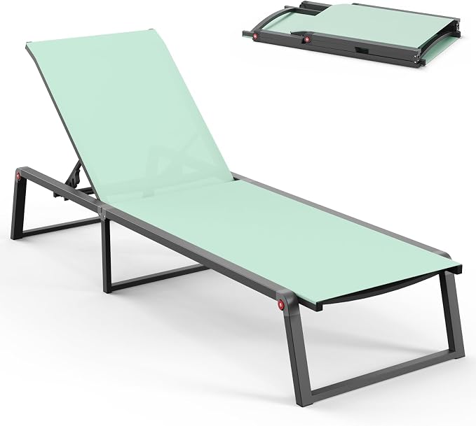Aluminum Chaise Lounge Chair Outdoor, Foldable& No Assembly Patio Pool Lounge by Oasbira