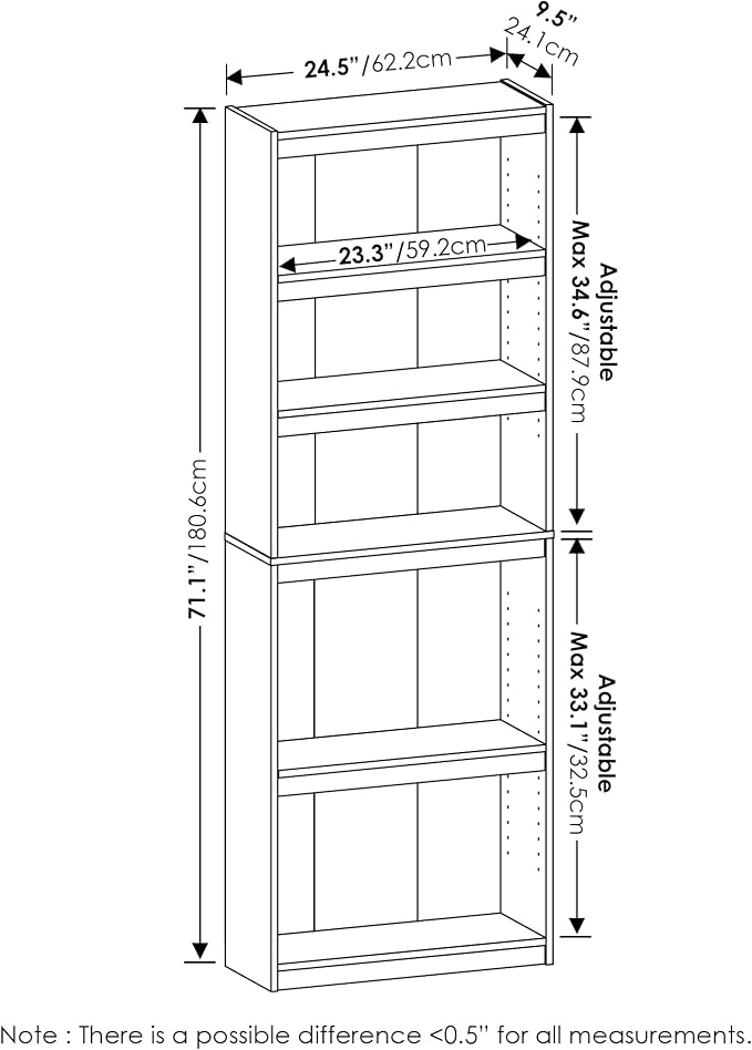 Furinno Jaya Enhanced Home 5-Tier Shelf Bookcase - Image 3