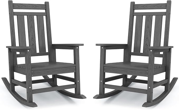KINGYES Oversized Outdoor Rocking Chair Set of 2, All-Weather Patio Rocking by KINGYES