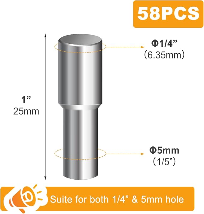 58 Pcs Shelf Pegs Pins, 5mm 1/4 Inch Dual Diameter Metal Shelf Support Pegs - Image 2