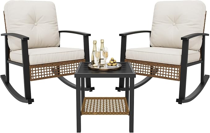 Aoxun 3-Piece Outdoor Rocking Bistro Set, Patio Furniture Set - Image 9