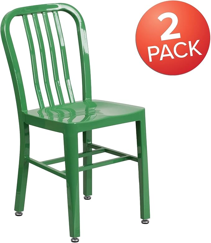 Flash Furniture Gael Commercial Grade 2 Pack Green Metal Indoor-Outdoor Chair - Image 4