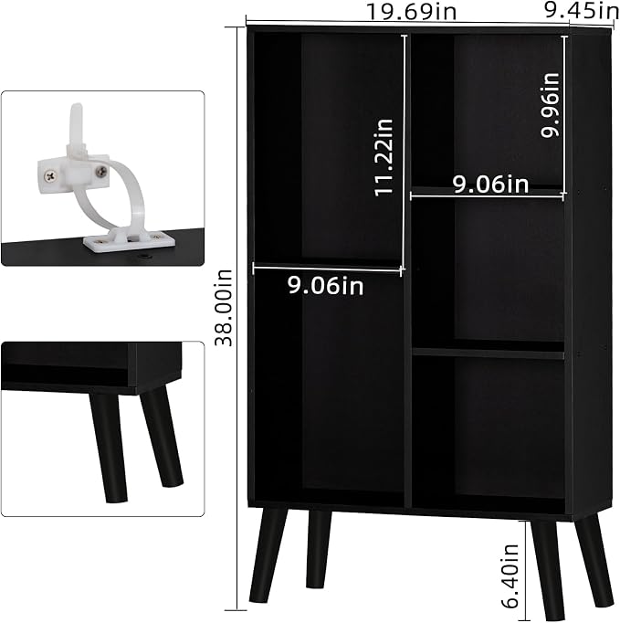YAHARBO Small Black Narrow Bookshelf, 3 Tier Modern Bookcase - Image 3