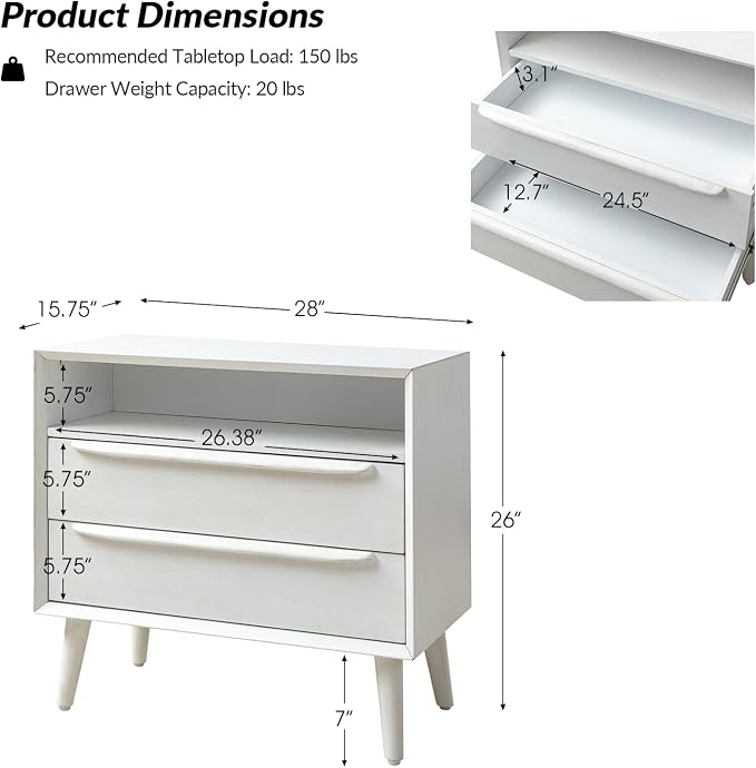 HULALA HOME End Table with Charging Station, Mid-Century Modern 2 Drawer and - Image 2