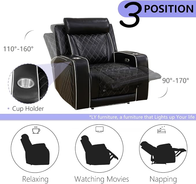 Power Recliner Sofa Couch, Living Room Furniture Sets, Breathing Leather - Image 5