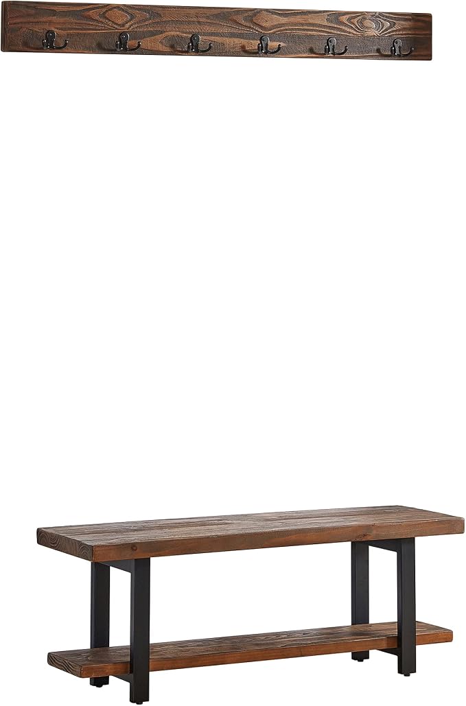 Alaterre Furniture Pomona Entryway Bench and Coat Hook Set – Modern Rustic - Image 3