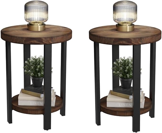 Alaterre Furniture Pomona Living Room Set of 2 Solid Wood Small Round End Tables by AlaterreFurniture