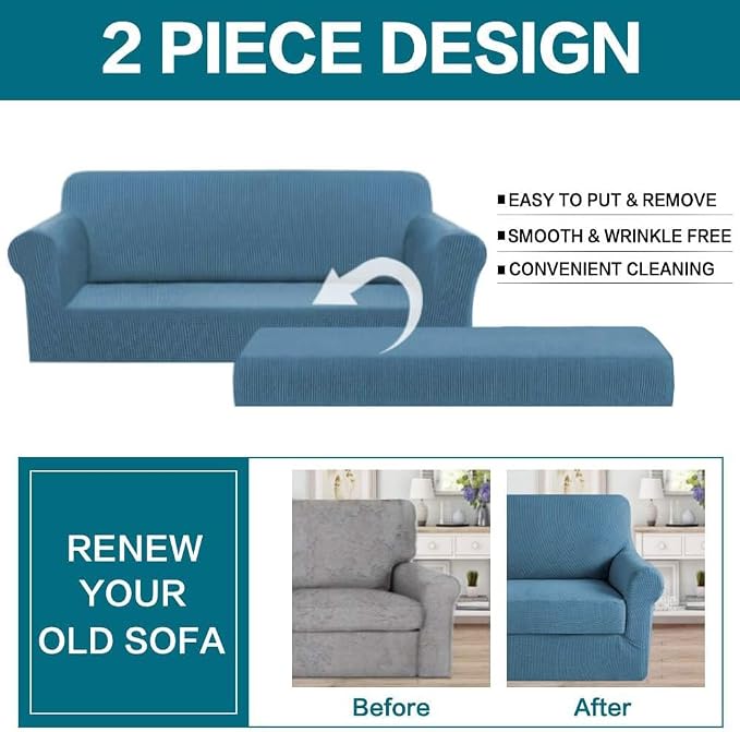 Turquoize Stretch Sofa Slipcover 2 Pieces Sofa Cover Couch Cover - Image 3