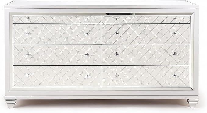 First of a Kind Shiney Contemporary 5 Piece King Bedroom Set High Gloss Silver - Image 5
