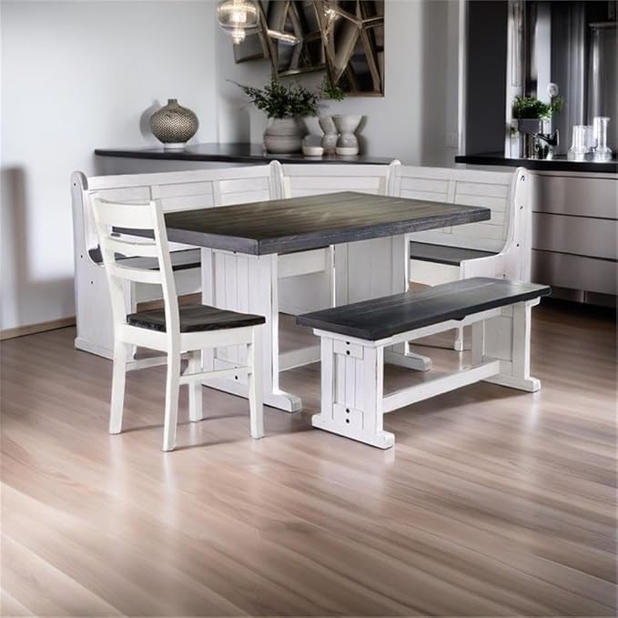 Pemberly Row 4-Piece Farmhouse Wood Breakfast Nook Set - Image 9