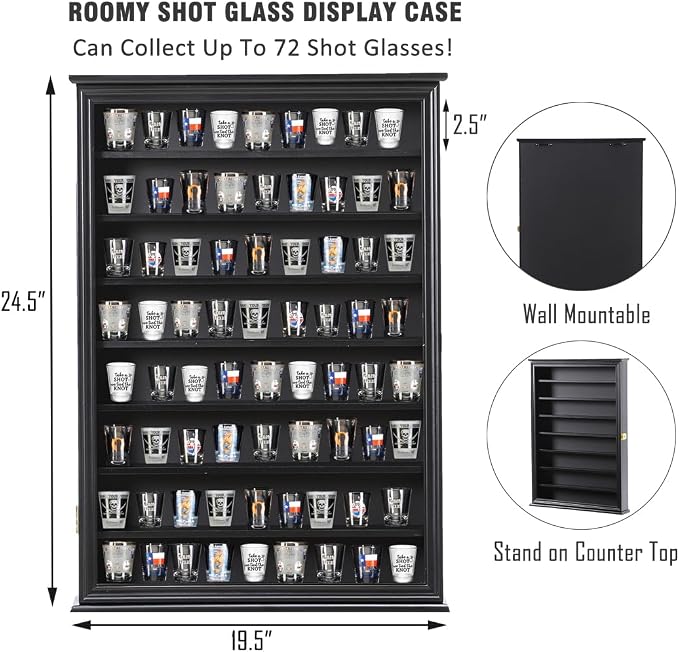 Shot Glass Storage Display Case Large Solid Wood Cabinet Rack Holder Wall - Image 2