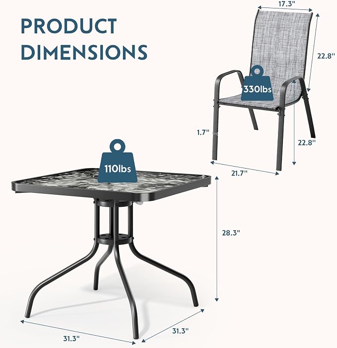 Arlopu 5 Piece Outdoor Patio Dining Set, Porch Furniture - Image 2
