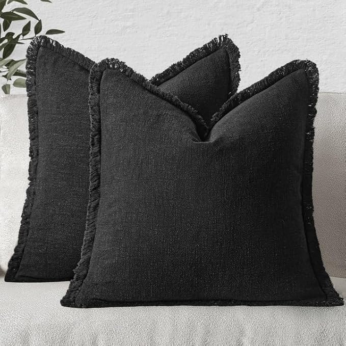 MIULEE Decorative Throw Pillow Covers Neutral Linen Fringe Throw Pillows Set of by MIULEE
