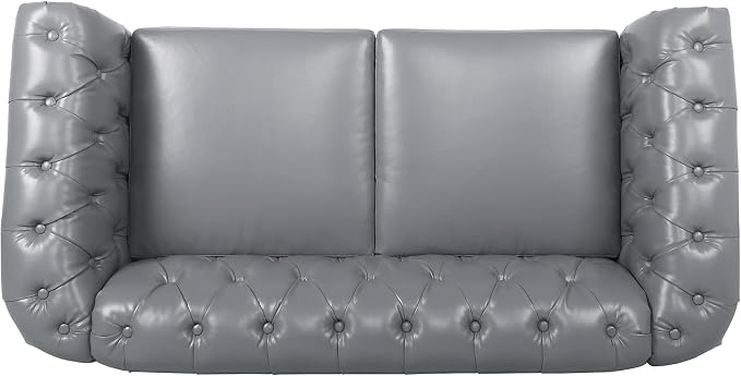 LEVNARY Leather Sofa, Chesterfield Tufted Upholstered 2 Seater Couch, Modern - Image 4