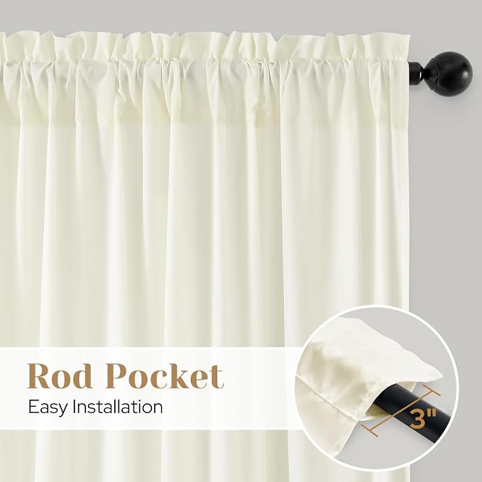 HOMEIDEAS Non-See-Through Cream Yellow Privacy Sheer Curtains, 52 X 45 Inches - Image 5