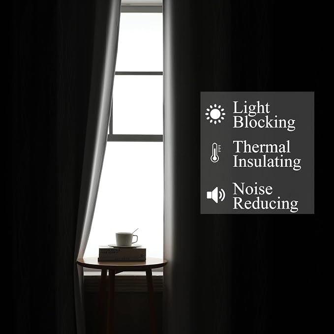 Estelar Textiler Black and Greyish White Blackout Curtains 54 Inch Length - Image 3