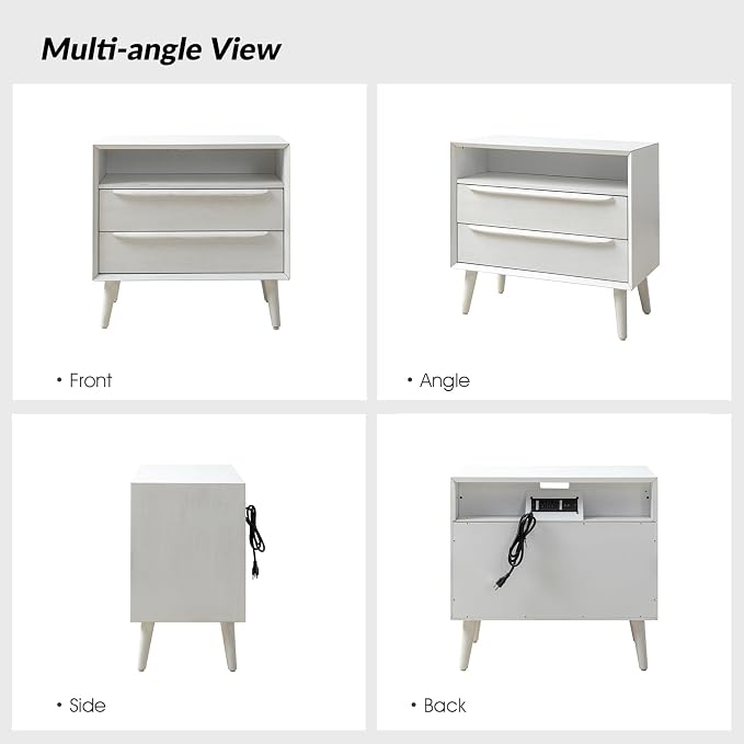 HULALA HOME End Table with Charging Station, Mid-Century Modern 2 Drawer and - Image 7