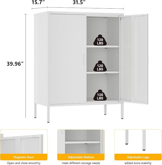 YAUWOH Metal Cabinet with 2 Doors and 4 Shelves，39.96" Tall Steel Office Cabinet - Image 2
