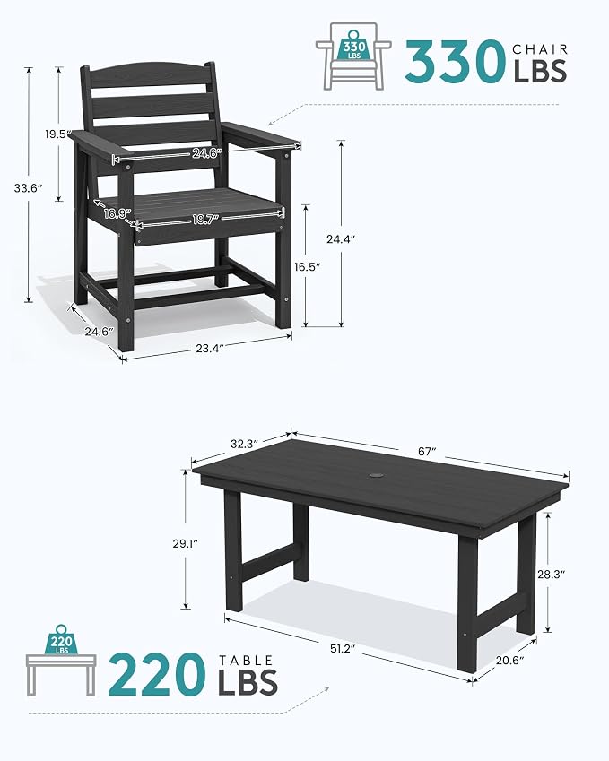 SERWALL 7-Piece Patio Dining Table Sets, Outdoor HDPE Dining Furniture Set - Image 4