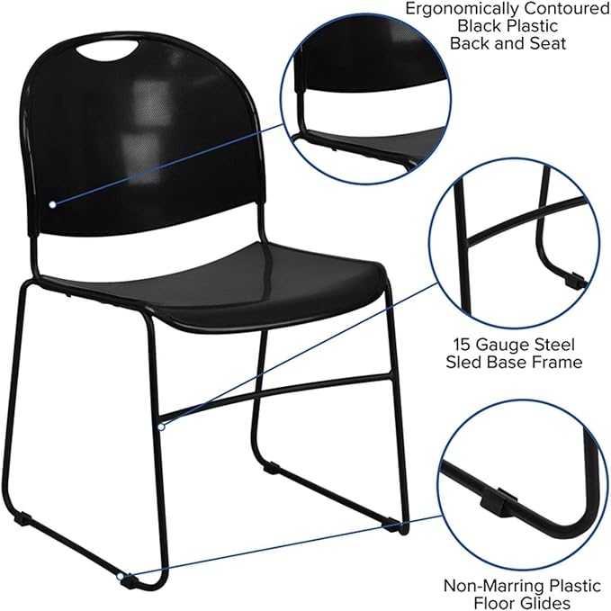 Flash Furniture HERCULES Series 880 lb. Capacity Black Ultra-Compact Stack Chair - Image 7