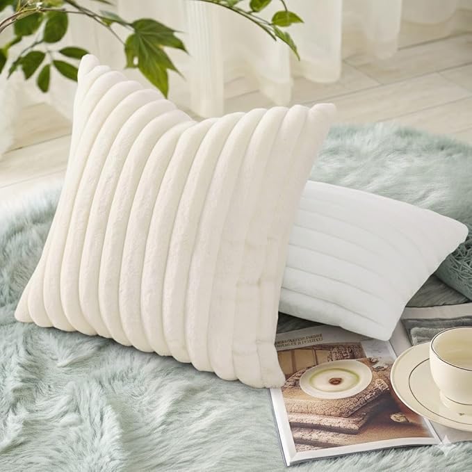 decorUhome Summer Cozy Faux Fur Throw Pillow Covers 20x20 Set of 2 Decorative - Image 6
