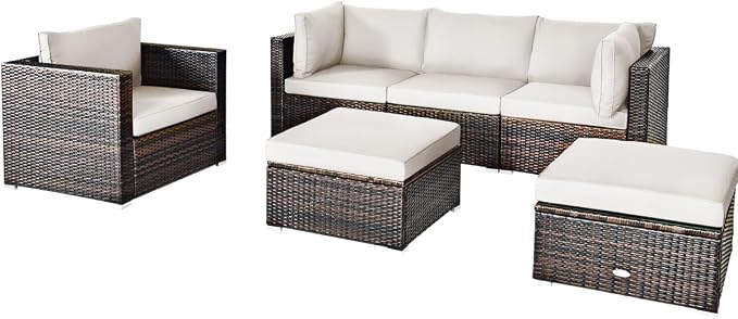 Tangkula 6 Pieces Wicker Patio Furniture Set, PE Rattan Outdoor Sectional - Image 9