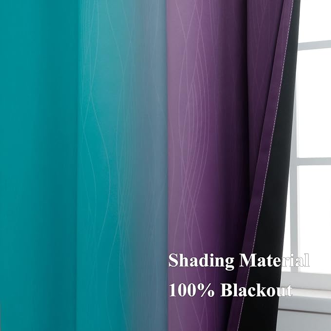Estelar Textiler Ombre Teal and Purple Blackout Curtains 45 Inch Length 2 panels - Image 5