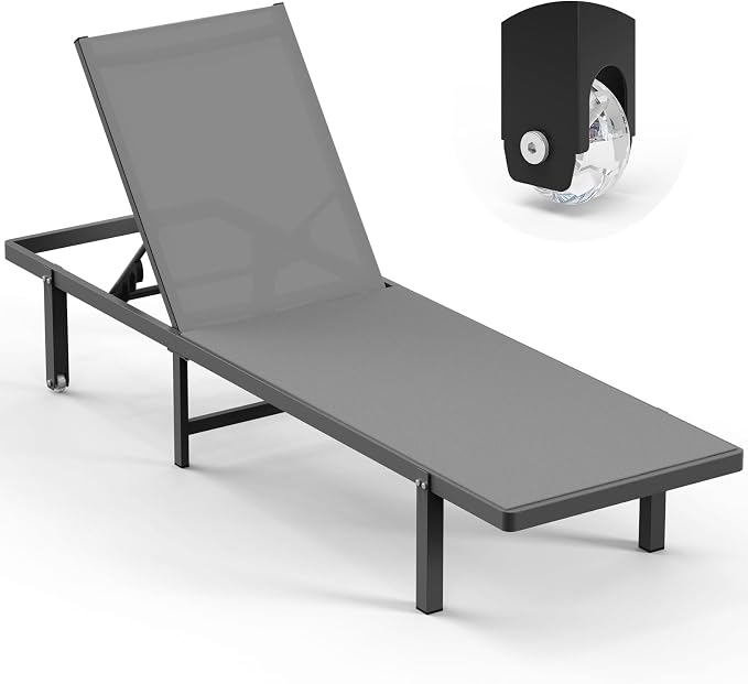 Lounge Chair Outdoor with Wheels, Aluminum Chaise Lounge Outdoor Chair with 5 by Oasbira