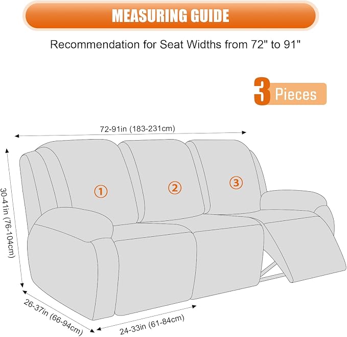 VANSOFY Recliner Covers, 3-Pieces Stretch Reclining Couch Covers - Image 3