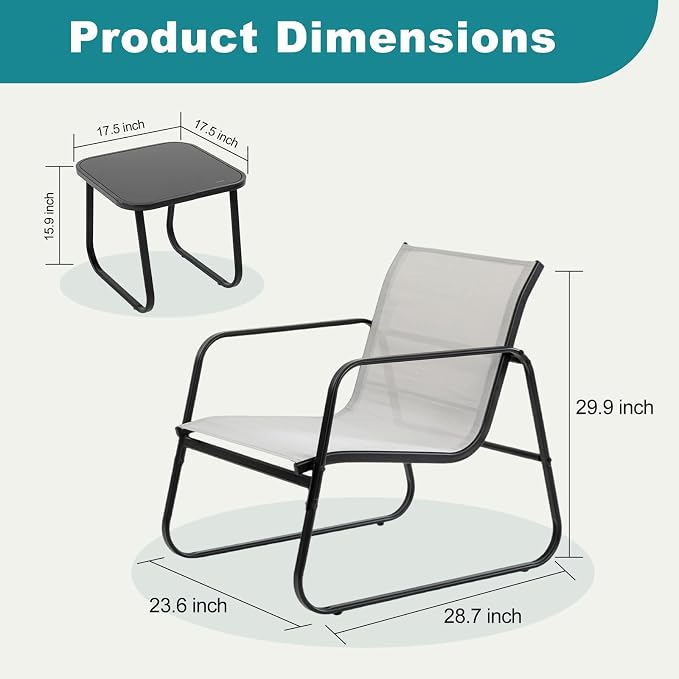 DUMOS 3 Piece Patio Furniture Set，Outdoor Patio Furniture Set - Image 6