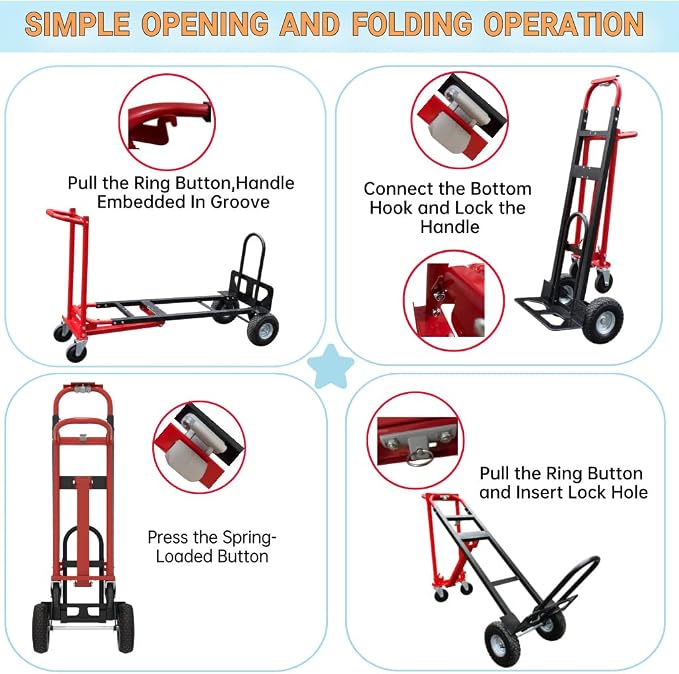 Red Convertible Hand Truck Dolly Cart - Image 4