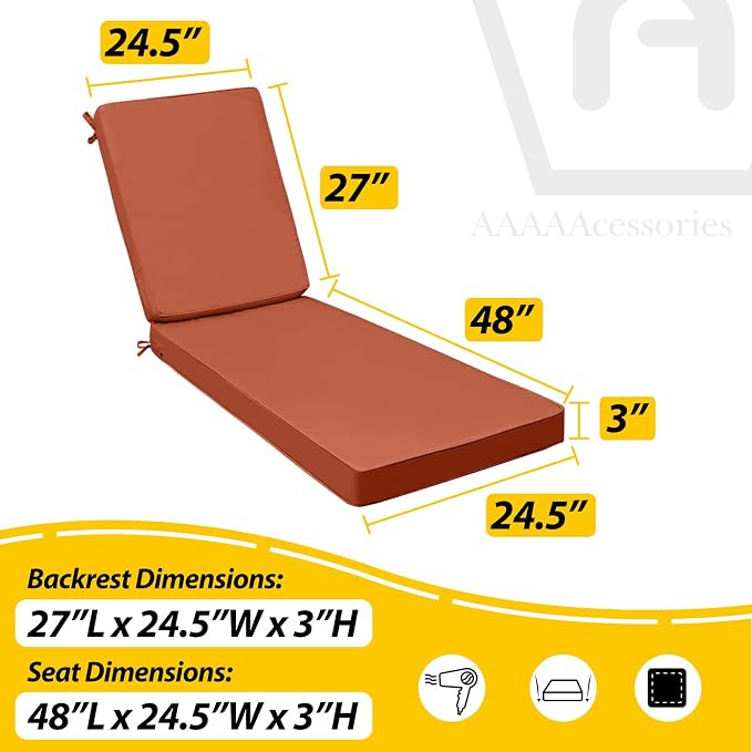 AAAAAcessories Outdoor Chaise Lounge Cushions, Fade-Resistant, Waterproof Patio - Image 5