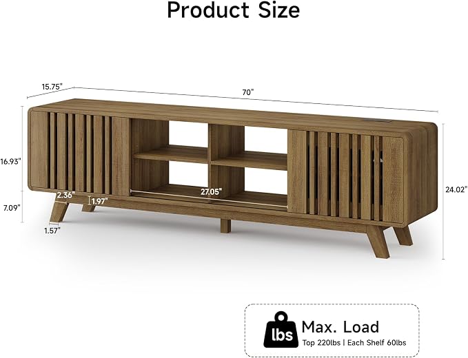 ONBRILL 70-Inch TV Stand for TVs up to 80 Inch, Mid-Century Modern Television - Image 2