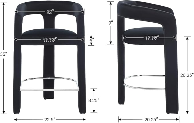 HNY 26 Inch Modern Tall Barrel Bar Stools Set of 2, Velvet Upholstered Barstools - Image 2