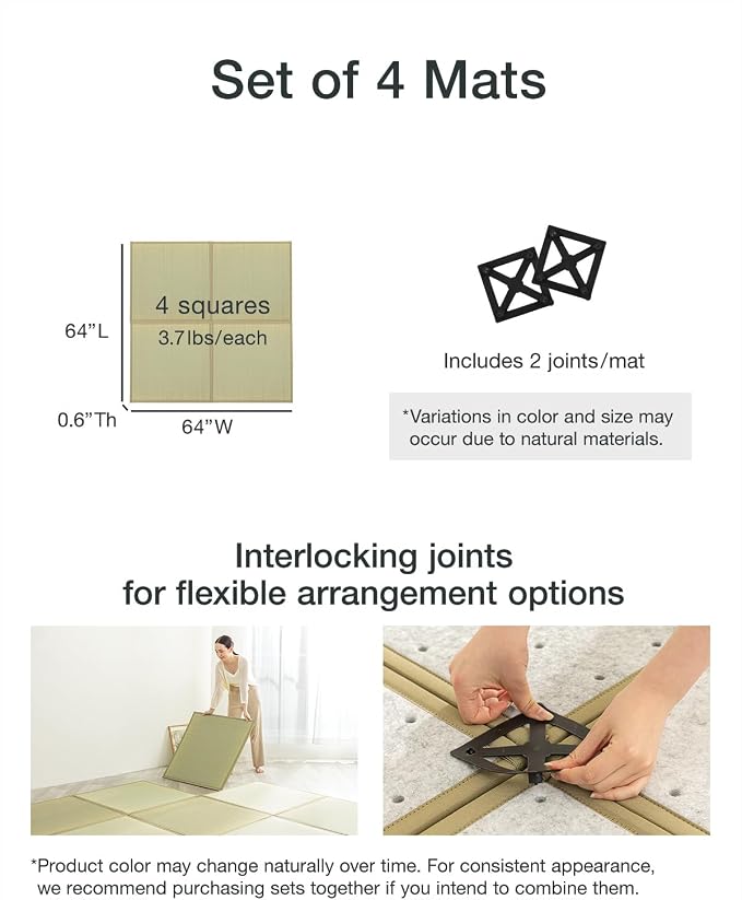 FULI Japanese Square Tatami Rug, Lightweight Igusa Mat, Made in Japan - Image 6