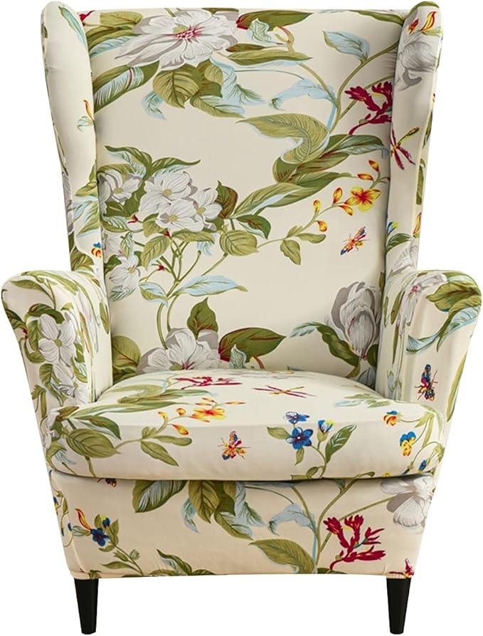 HAOYONG Wing Chair Slipcovers Printed Wingback Chair Covers 2 Pieces Wingback by HAOYONG