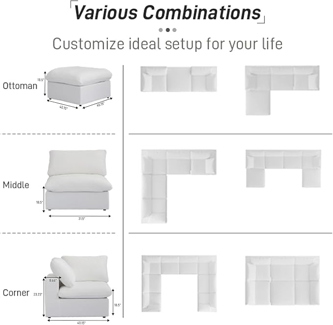 Cloud Couch Modular Sectional Sofa, Oversized 8 Seater Sofa, 160.6" U Shaped - Image 5