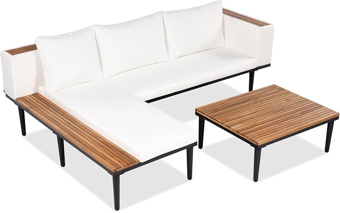 VilroCaz Luxury Outdoor Patio Furniture Set, L-Shaped Acacia Wood Sectional Sofa - Image 5