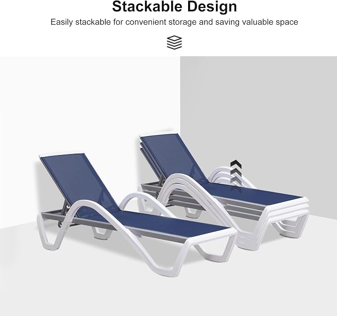 PURPLE LEAF Patio Chaise Lounge Chair Outdoor Plastic Textilene Sun Bathing - Image 5