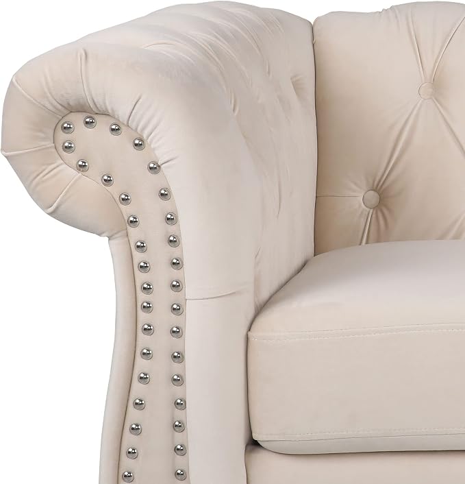 ORRD 2 Piece Living Room Set, Velvet Chesterfield Sofa Loveseat Couch Chair - Image 7