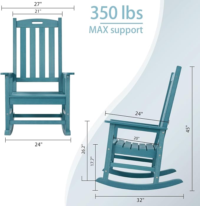 Psilvam Oversized Outdoor Rocking Chair Set of 2, HDPE Porch Rocker - Image 3