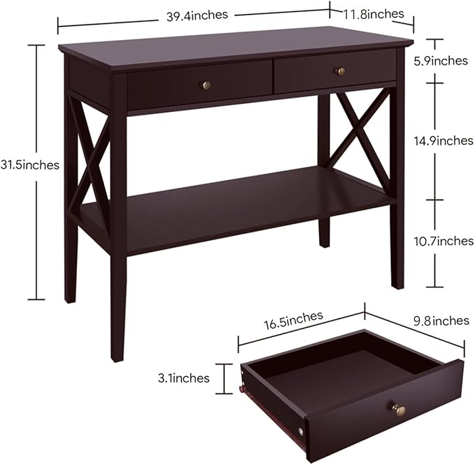 ChooChoo Console Table with Drawers, Narrow Wood Accent Sofa Table Entryway - Image 2