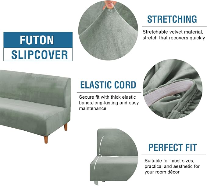 H.VERSAILTEX Real Velvet Futon Cover Armless Sofa Covers Sofa Bed Covers - Image 2