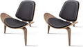 Modern Shell Lounge Accent Chairs, Faux Genuine Leather Mid Century Armless by OTDMEL