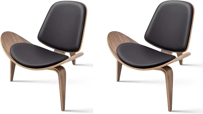 Modern Shell Lounge Accent Chairs, Faux Genuine Leather Mid Century Armless by OTDMEL