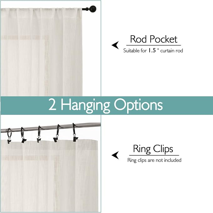 Chyhomenyc Ivory Semi Sheer Curtains 36 Inch Length, Light Filtering Faux Linen - Image 4