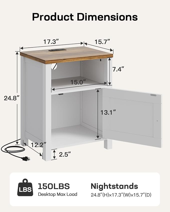 Marsail Farmhouse Nightstand, Wood Bedside Table - Image 2